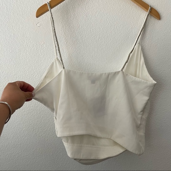 NBD Julina Crystal Embellished Top in Ivory & Silver Wrap Style Pleated Size L - Picture 6 of 14